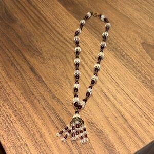 Vintage glass and wood fringe necklace